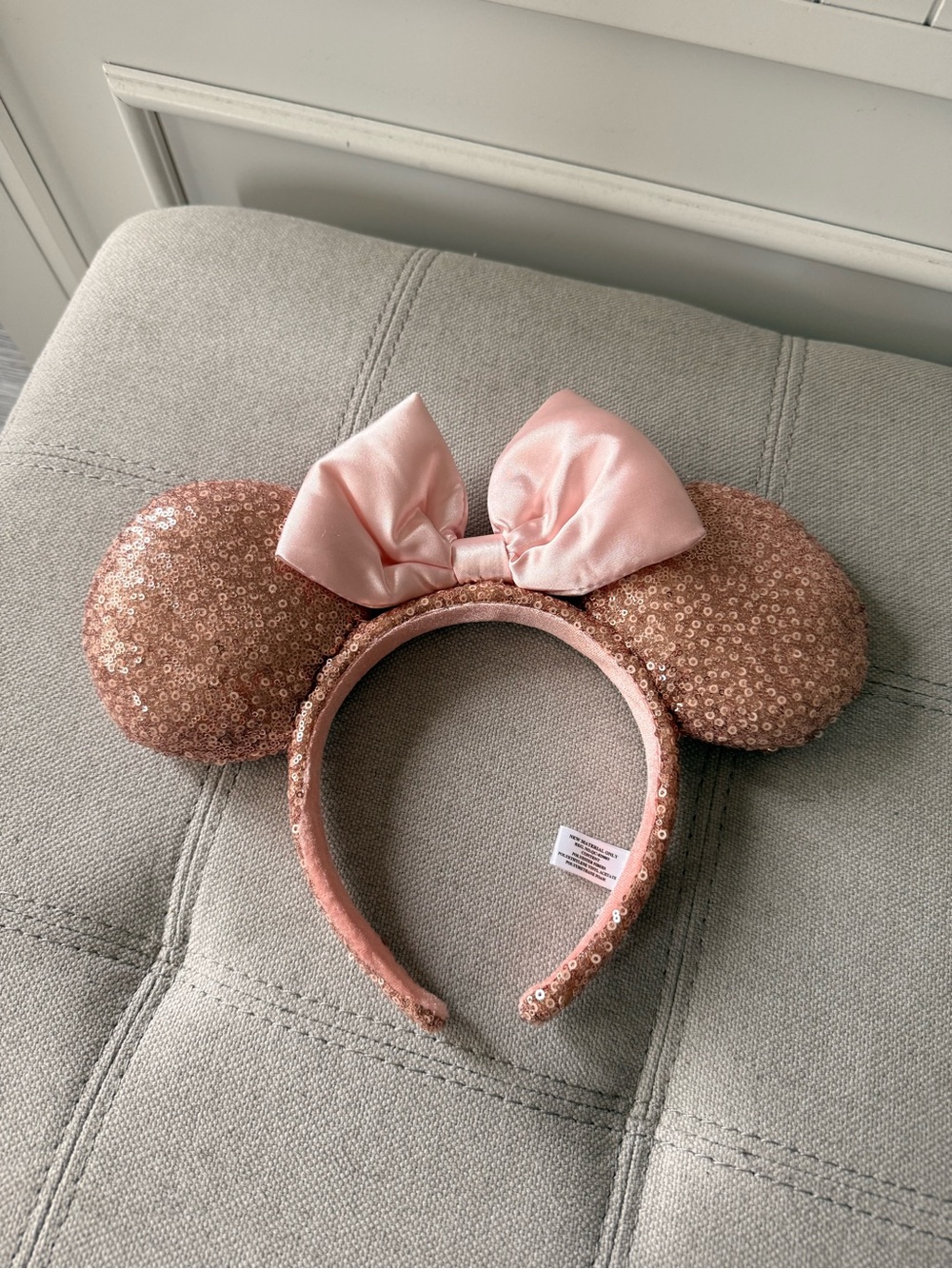 Disney Pink Rose Gold Sequin Minnie Ears Headband